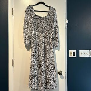 Blue and white floral midi